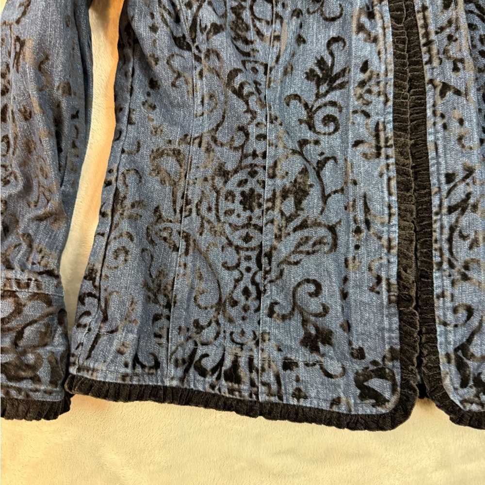 Chico’s Jacket Women's size 1 Blue and Black denim Hook and Eye closing - Picture 7 of 11
